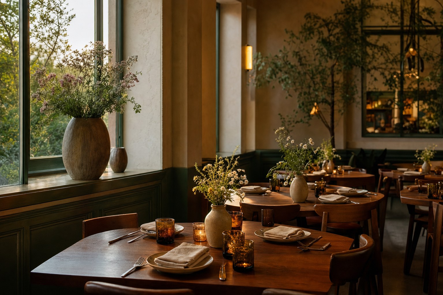 Warm Downtown Boise dining room set for dinner